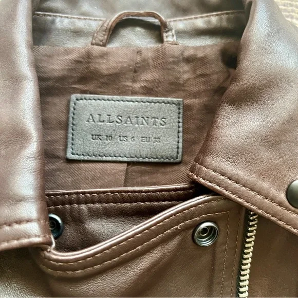 All Saints Brown Lamb Leather Jacket with Quilted Detailing - Picture 3 of 7